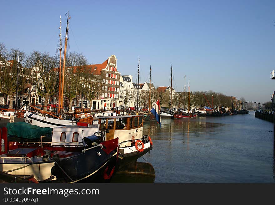 Canal lined with sailboats. Canal lined with sailboats