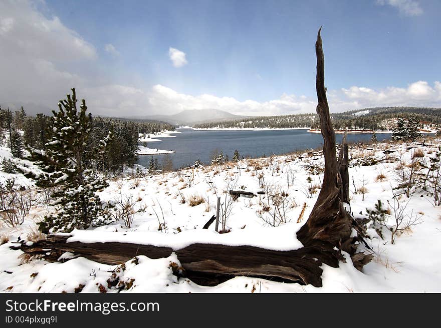 North Catamount Lake, just below Pikes Peak, Colorado early spring snow. North Catamount Lake, just below Pikes Peak, Colorado early spring snow