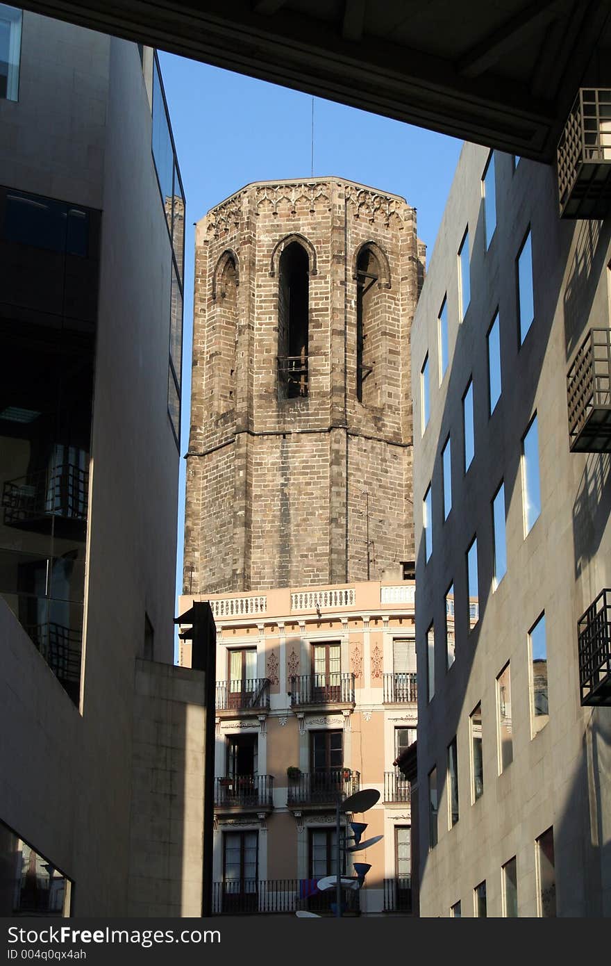 Modern and historic architecture together, barcelona, spain, europe. Modern and historic architecture together, barcelona, spain, europe