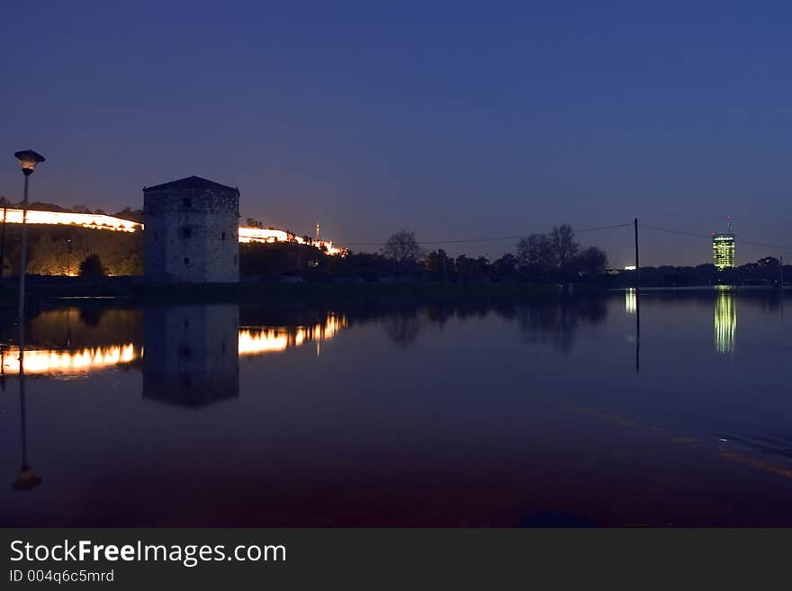 Cityscape and river on the night. Cityscape and river on the night