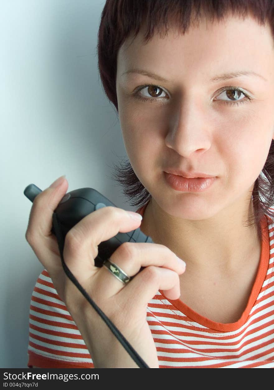 The girl with a portable radio set