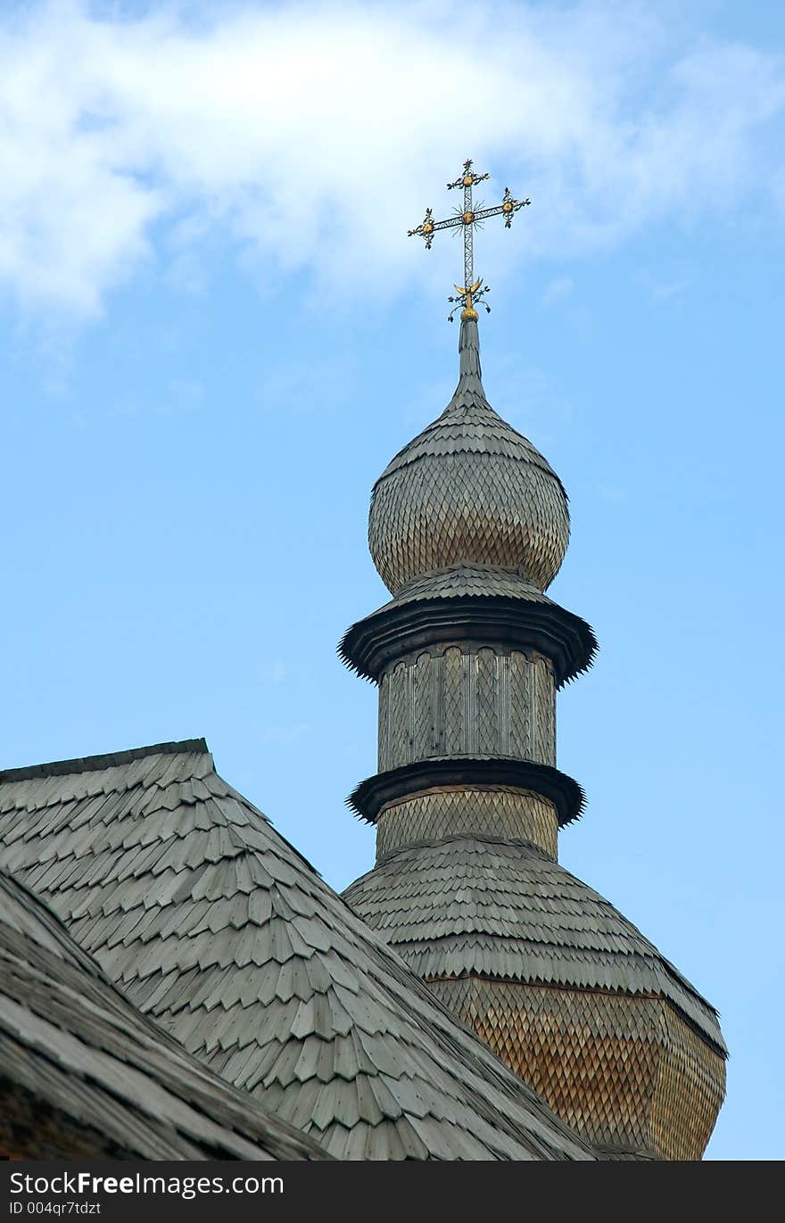 Christian church ancient wooden dome with cross Kiev Ukraine. Christian church ancient wooden dome with cross Kiev Ukraine