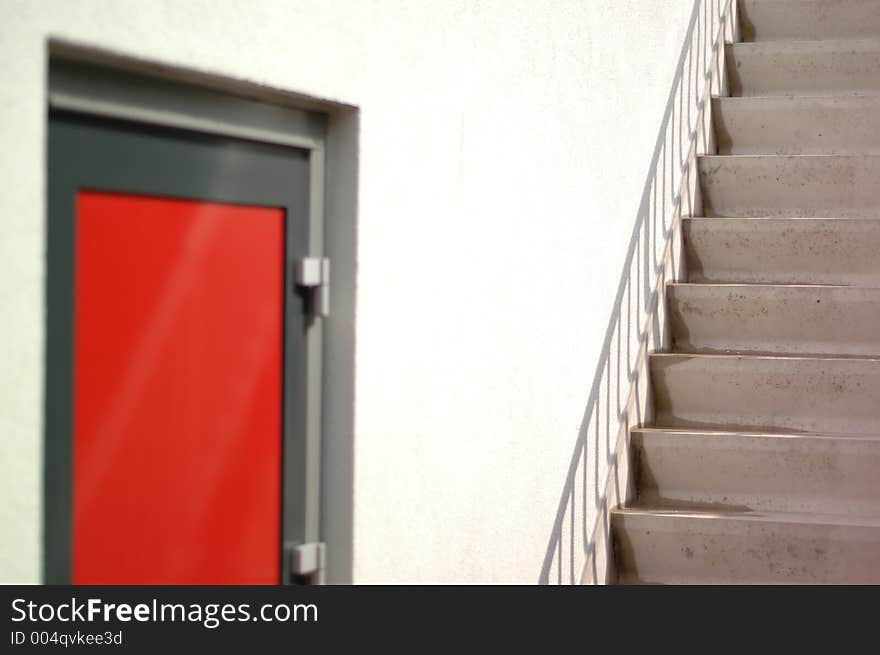 Red door and stairs