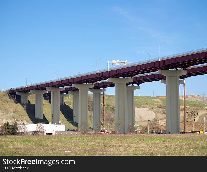 High double-span freeway bridge. High double-span freeway bridge