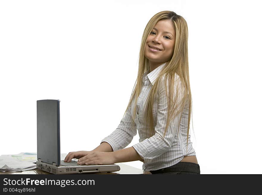 Woman working on her computer. Woman working on her computer