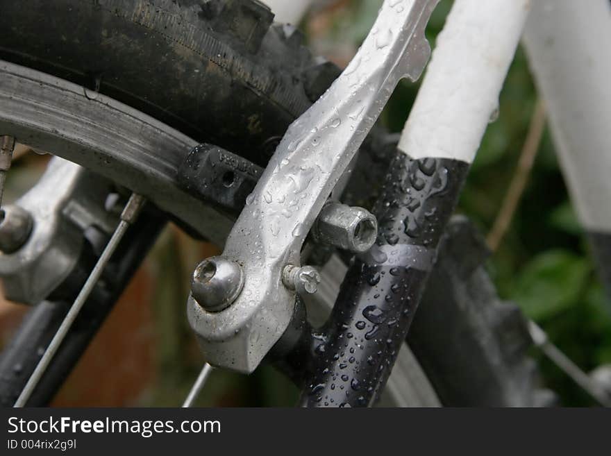 A rear brake of a pushbike