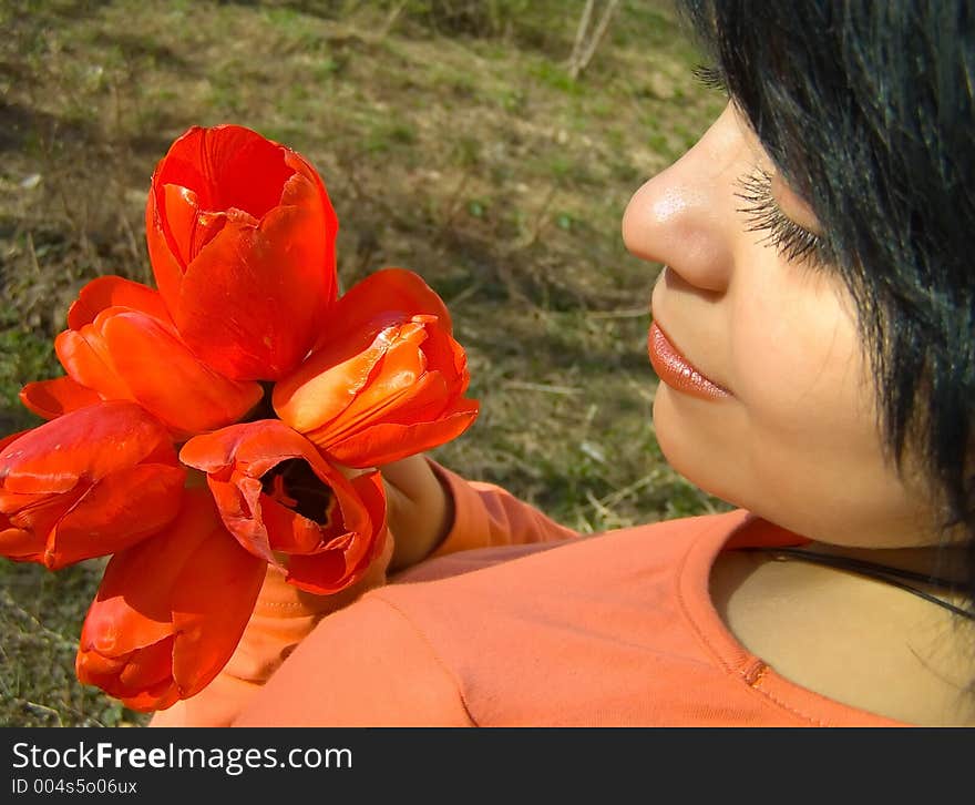 The girl and flowers. The girl and flowers