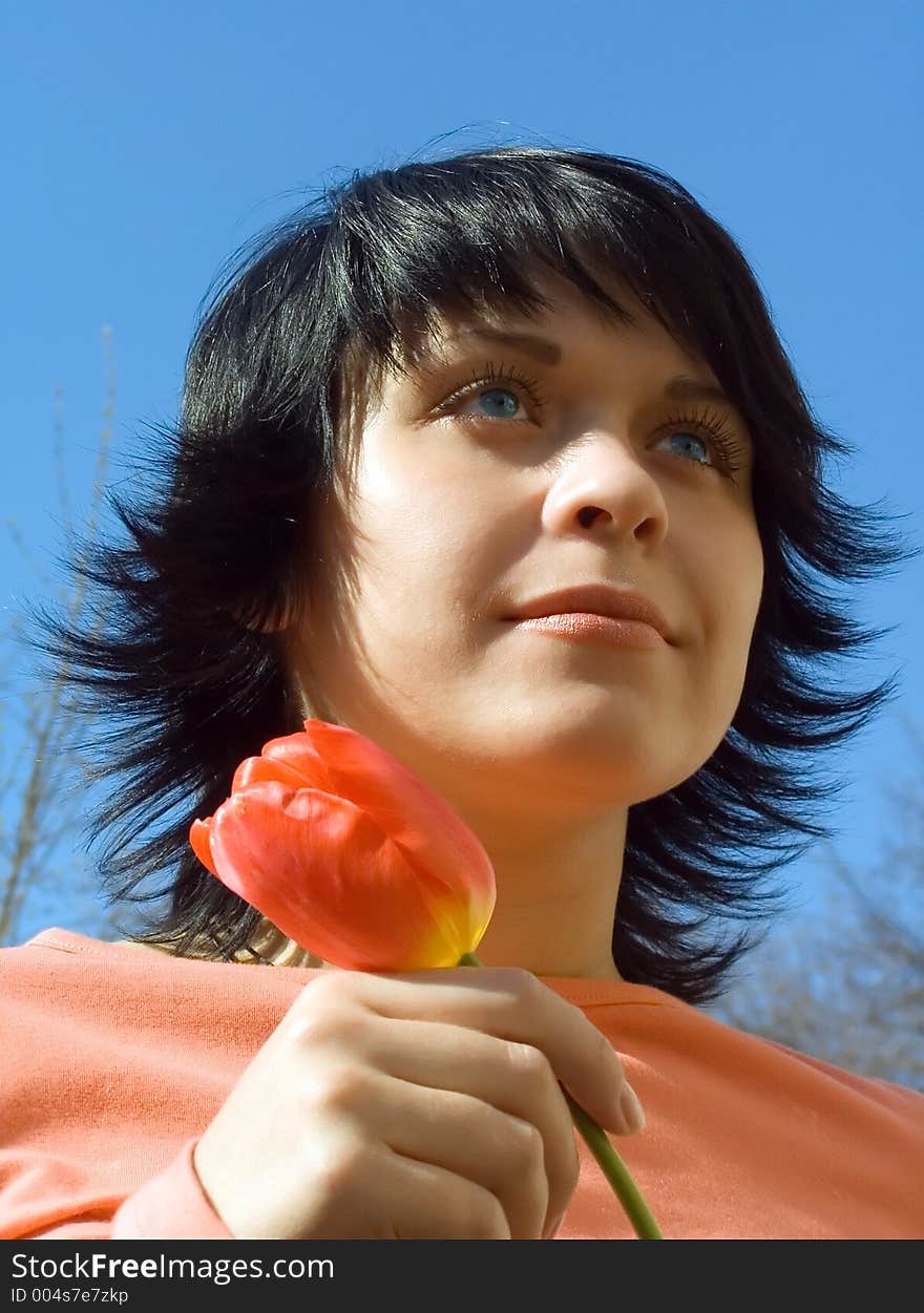 The Joyful Girl And Flower