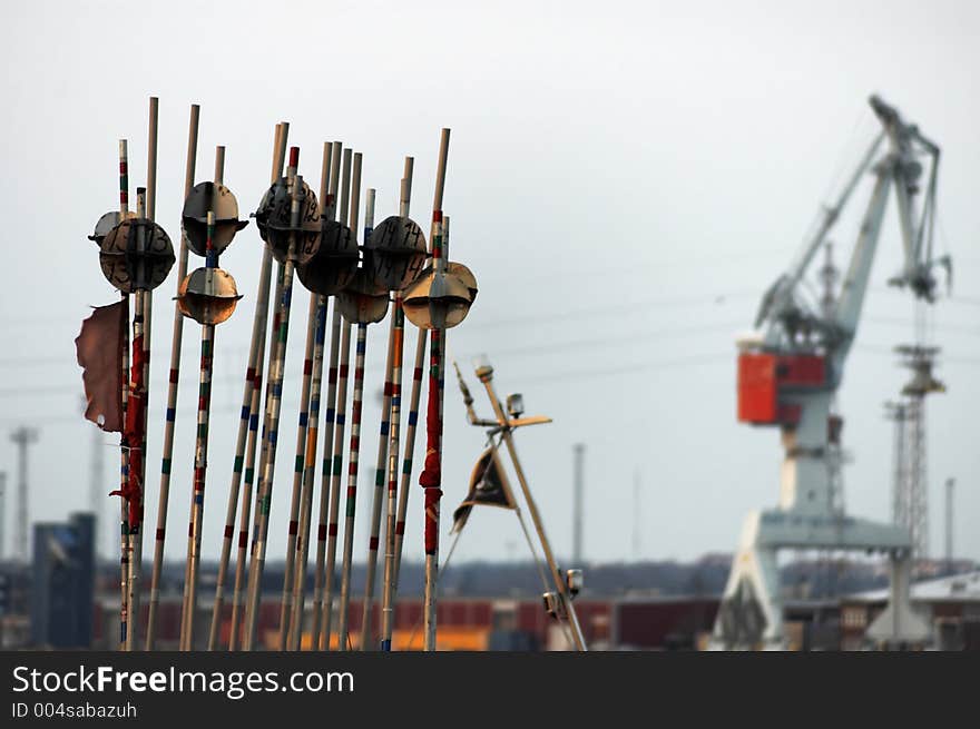 Fishing poles in port