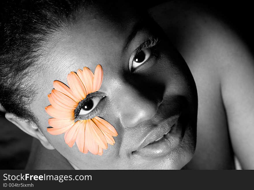 Flower Girl in BW with colored Gerbera Daisy eye