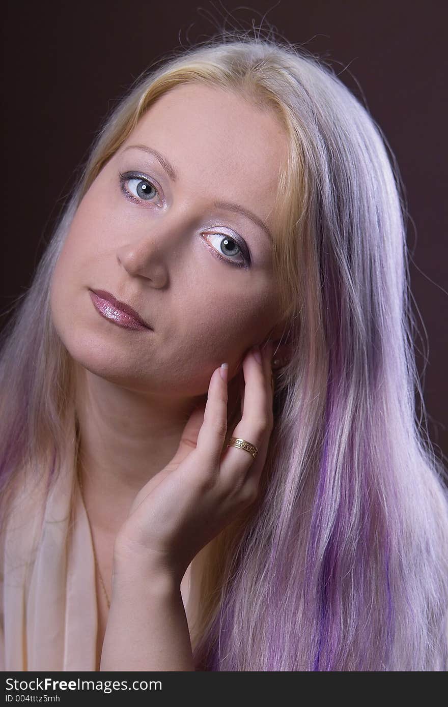 Portrait of attractive young woman with violet hair. Portrait of attractive young woman with violet hair