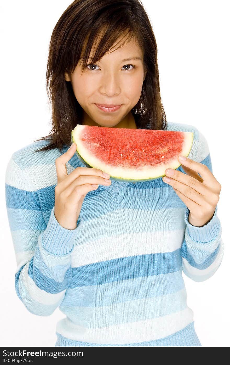 A pretty young asian teenager with some tropical fruit. A pretty young asian teenager with some tropical fruit