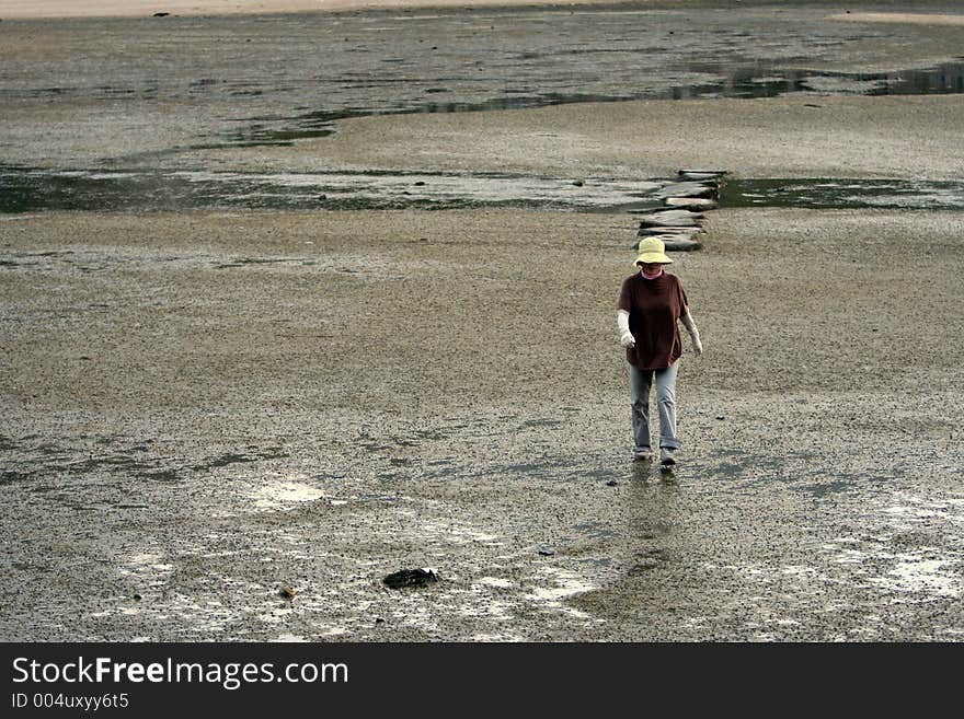 Woman walking on the shore