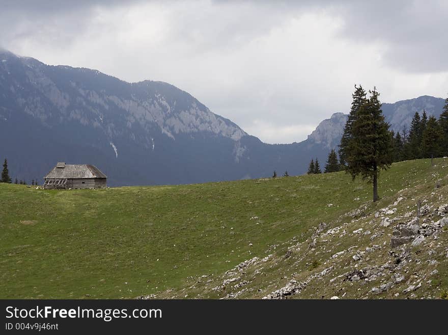 Mountain Landcsape with wooden house. Mountain Landcsape with wooden house