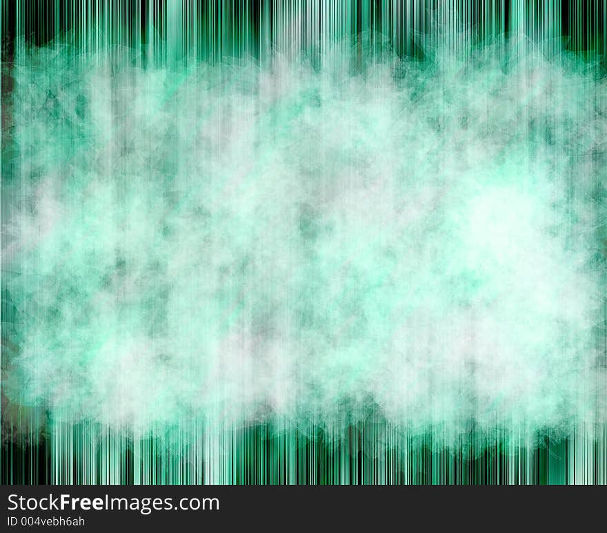 Green striped background.