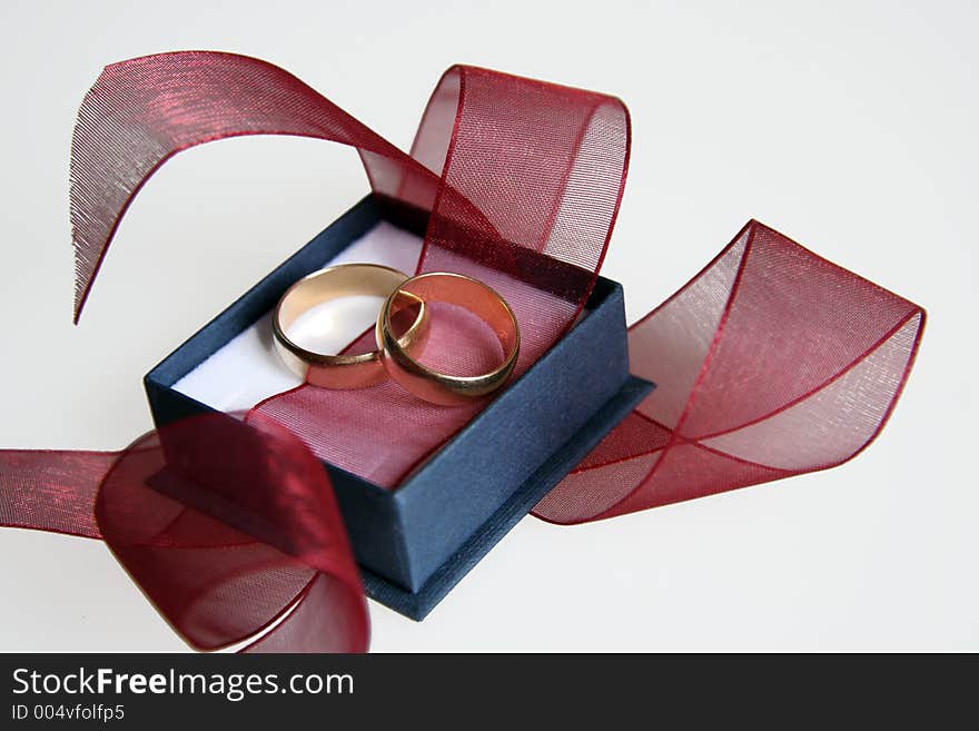 Picture of golden rings in blue box. Picture of golden rings in blue box