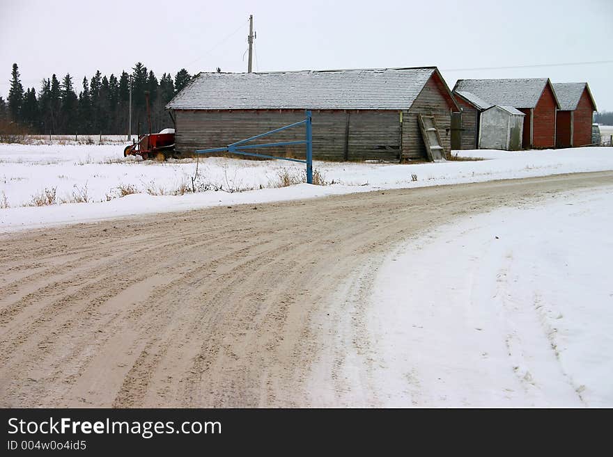 Snowy Old Farm Buildings