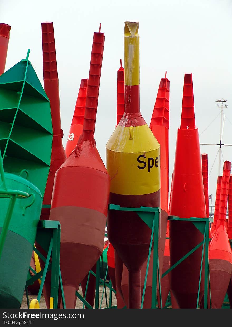 Seamarks in the harbour of the island of Norderney Germany. Seamarks in the harbour of the island of Norderney Germany