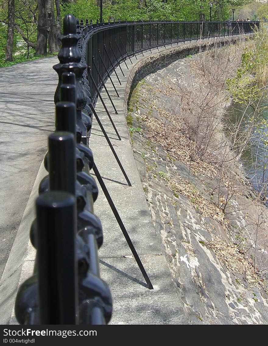 Railing around the central park reservoir in manhattan