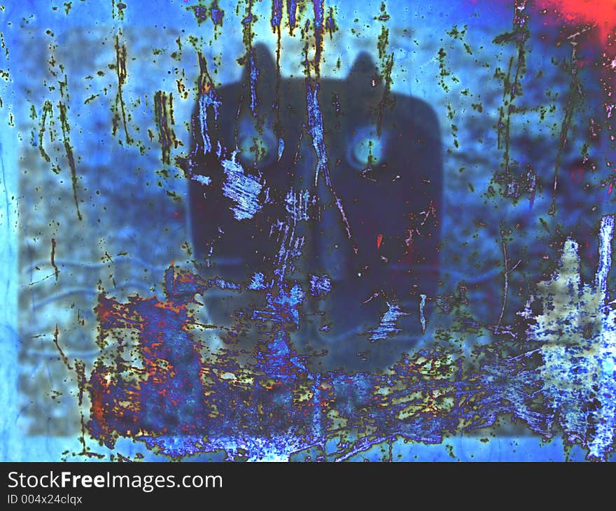 Grunge Blue Background with Cat Face