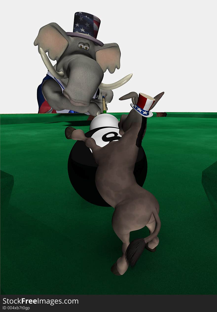 Democrats (represented by a donkey) behind the 8 ball. Republican perspective. Democrats (represented by a donkey) behind the 8 ball. Republican perspective.