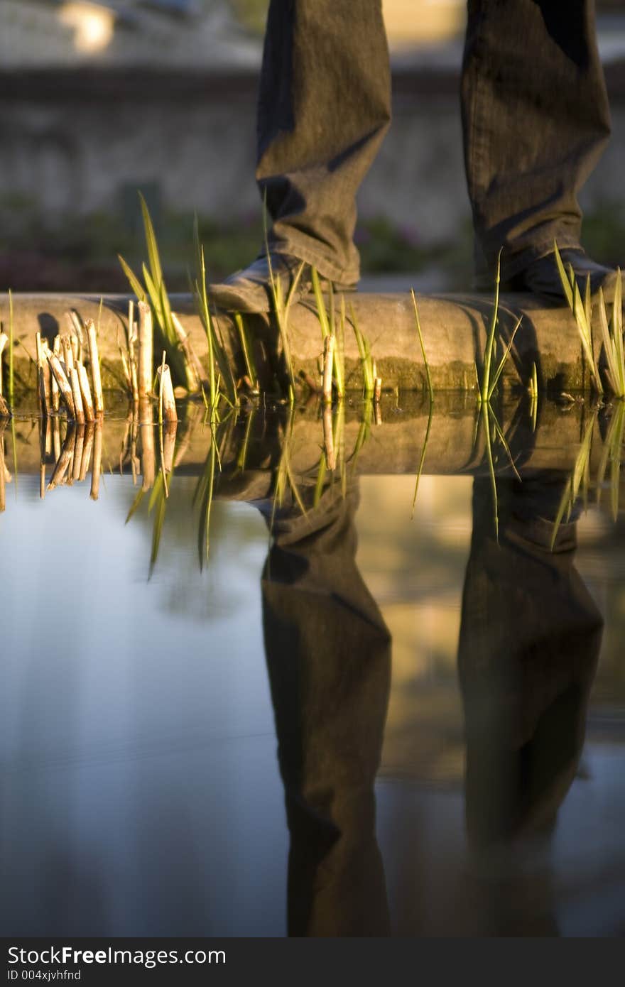 Picture of a man reflecting in a pond. Picture of a man reflecting in a pond