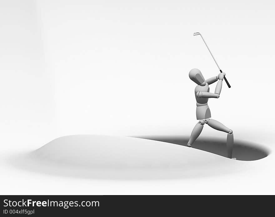 3D render of someone hitting the ball out of a bunker. 3D render of someone hitting the ball out of a bunker