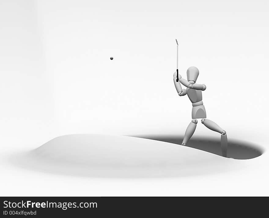 3D render of someone hitting the ball out of a bunker. 3D render of someone hitting the ball out of a bunker