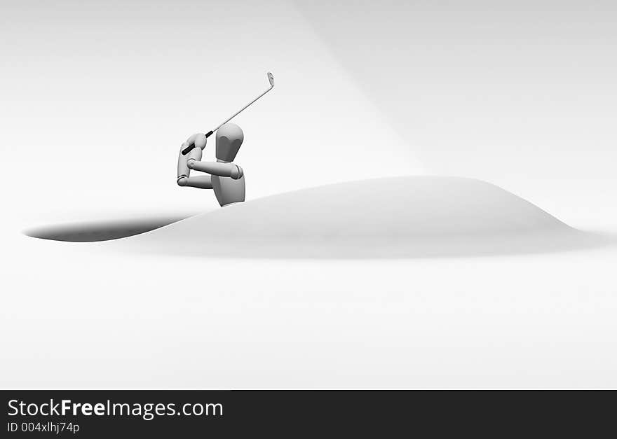 3D render of someone hitting the ball out of a bunker. 3D render of someone hitting the ball out of a bunker