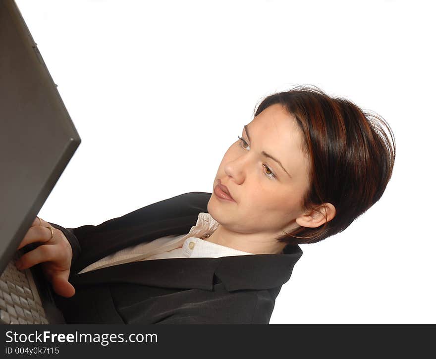 Business woman with computer. Business woman with computer