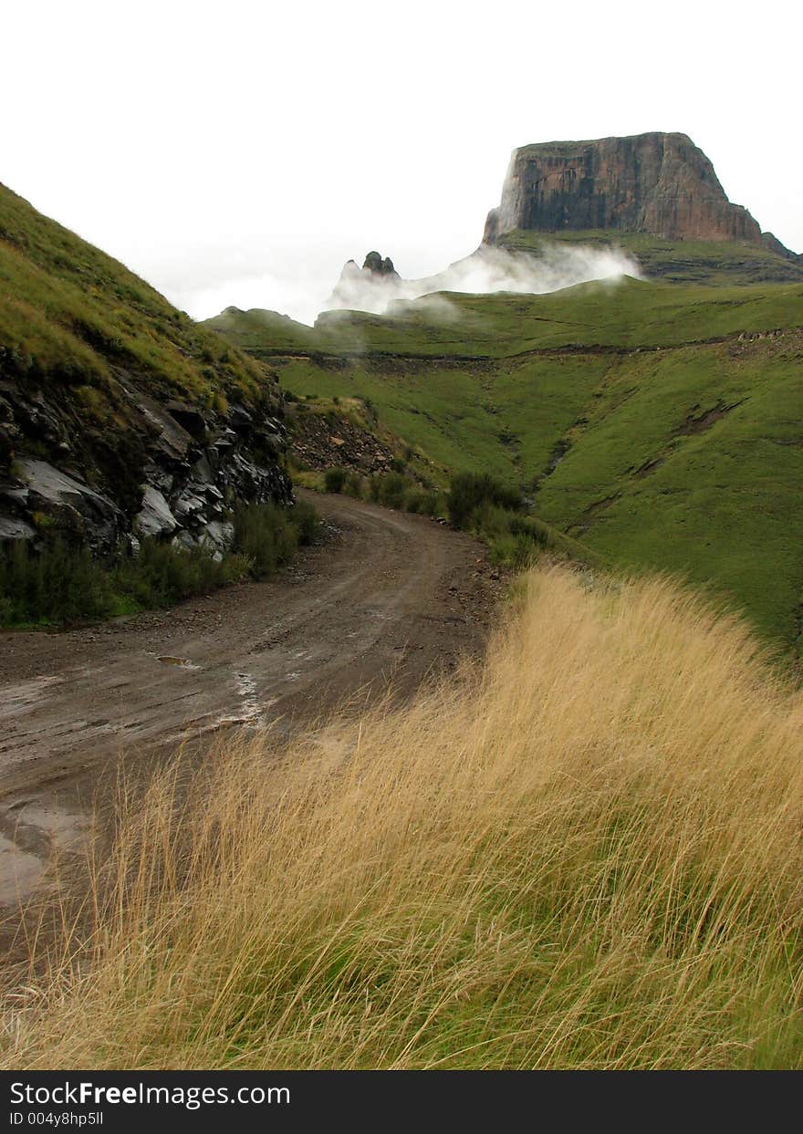 A mountain road leading to the top of the peak.