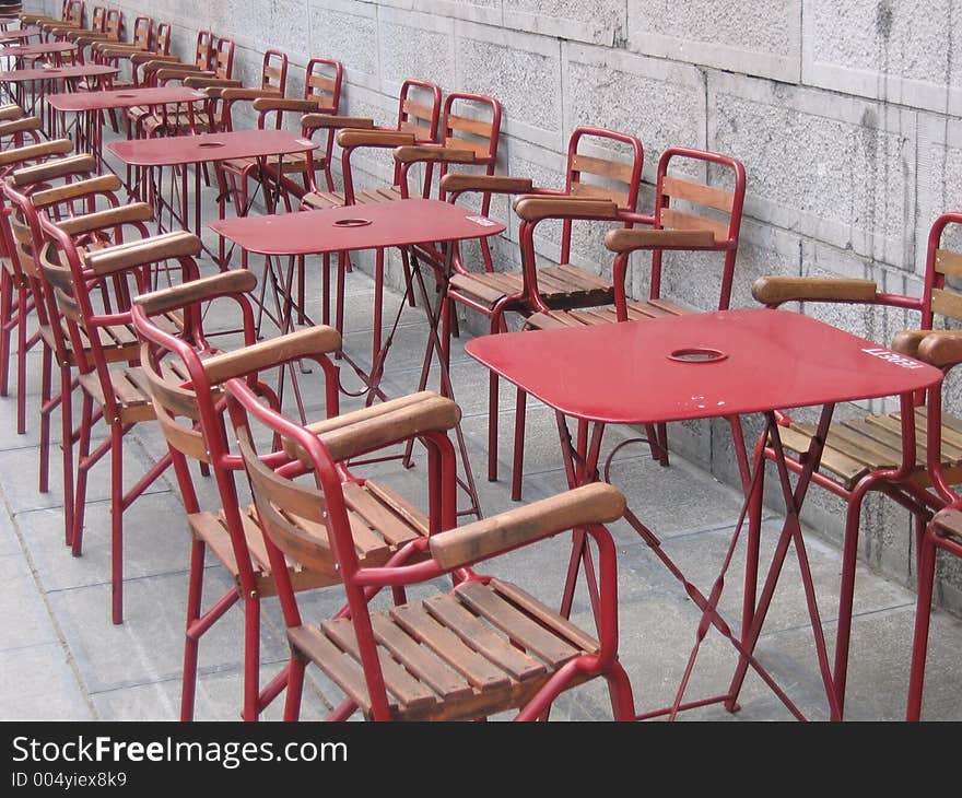 Chairs on the street for a cafe/restaurant.