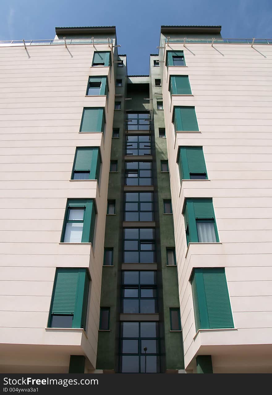 White and green building. White and green building