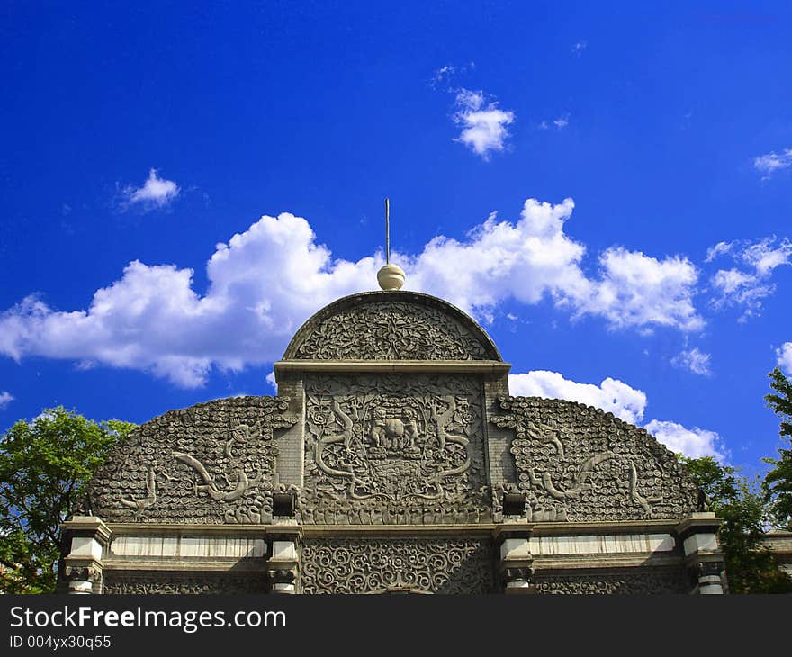 Carving gate tower