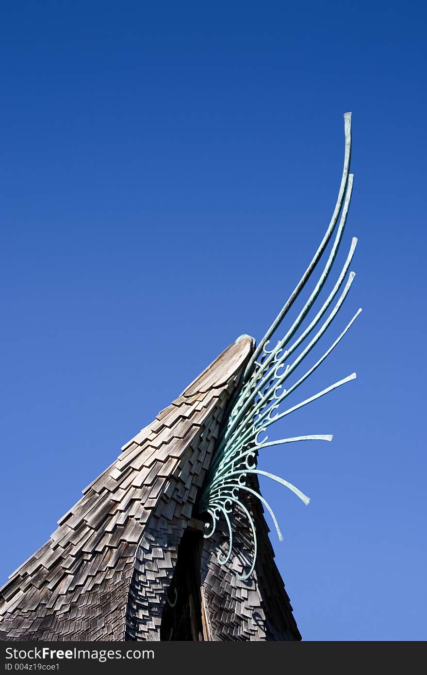 The top spire of a very unusual chapel in California. The top spire of a very unusual chapel in California.