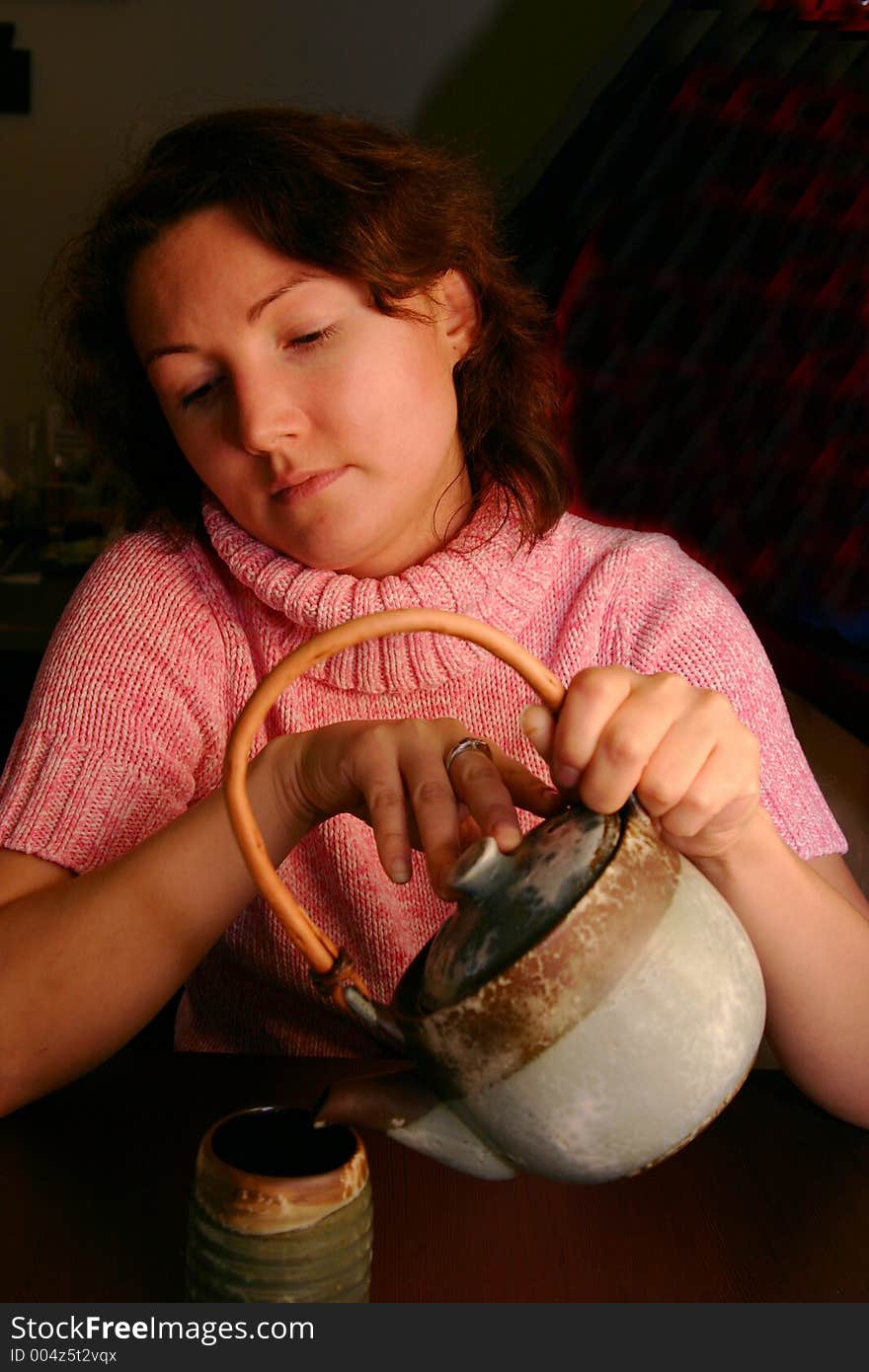 Woman in tea cafe