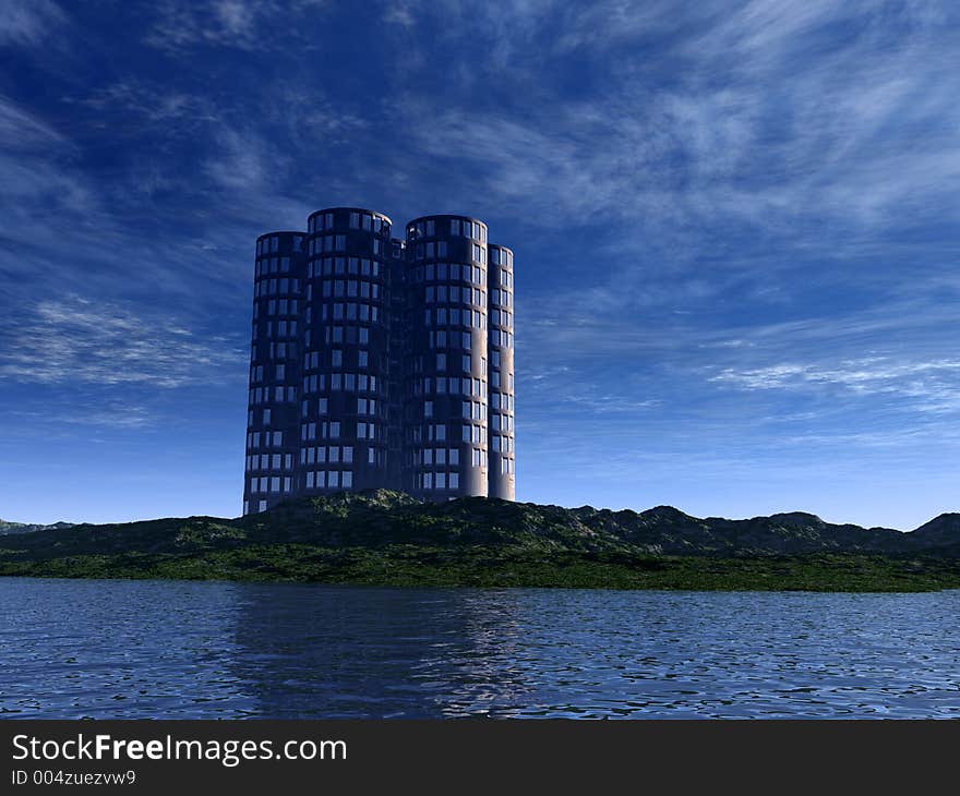 A modern building in a beautiful forest. A modern building in a beautiful forest.