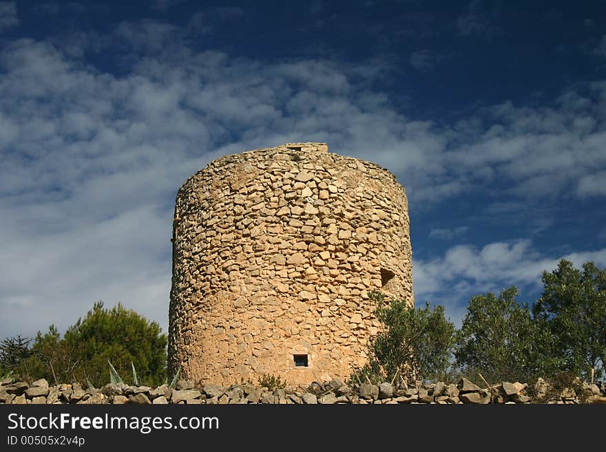 Turret above Javea Southern Spain against deep blue sky. Turret above Javea Southern Spain against deep blue sky