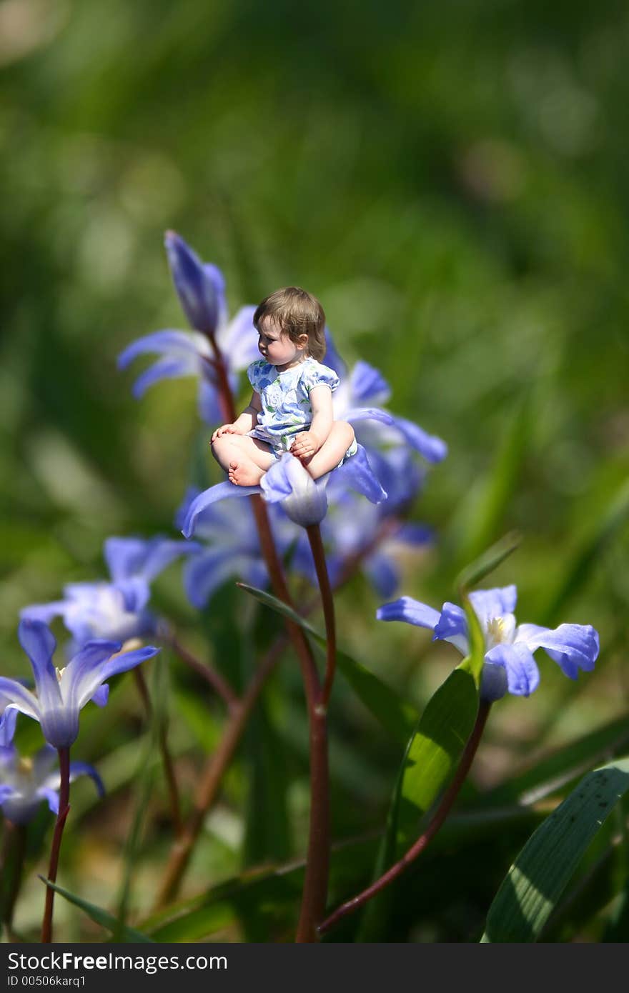 A little girl sitting on a glory of the snow flower