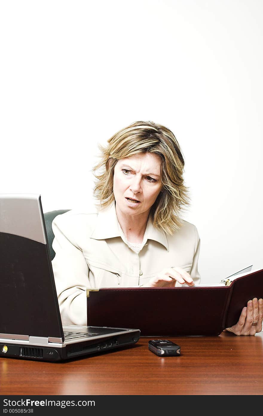 Business woman looking at laptop in boardroom