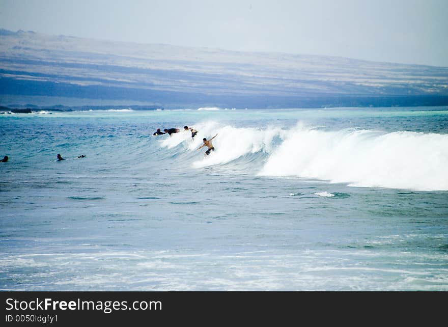 Group of guys surfing. Group of guys surfing