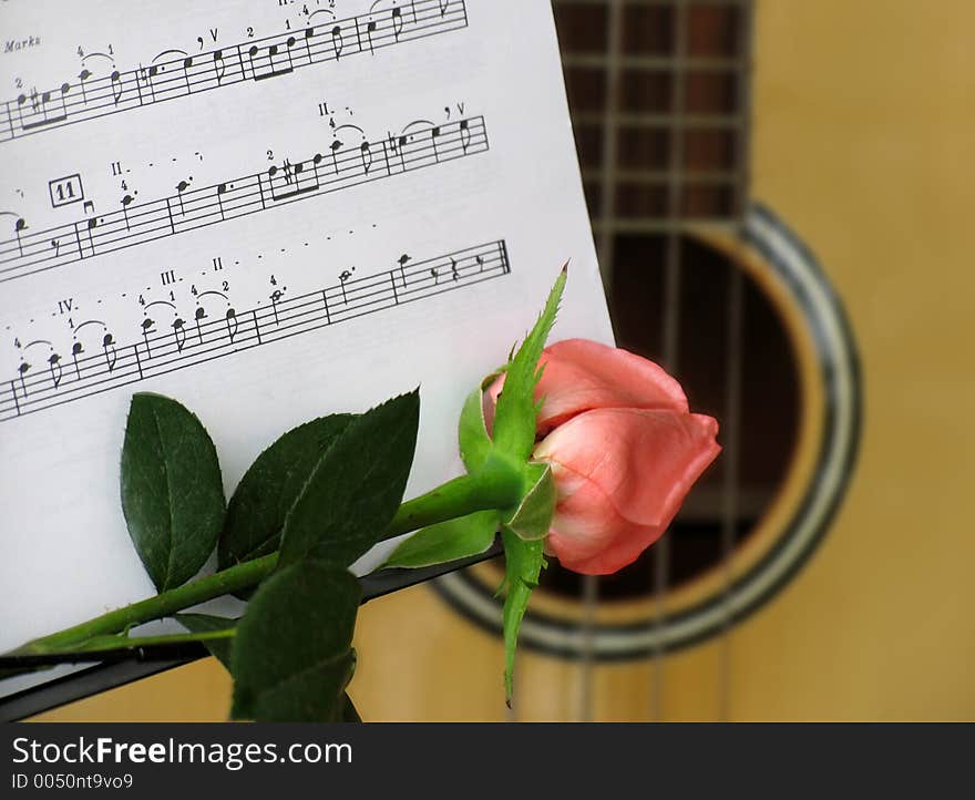 Silhouette from a rose and a guitar. Silhouette from a rose and a guitar