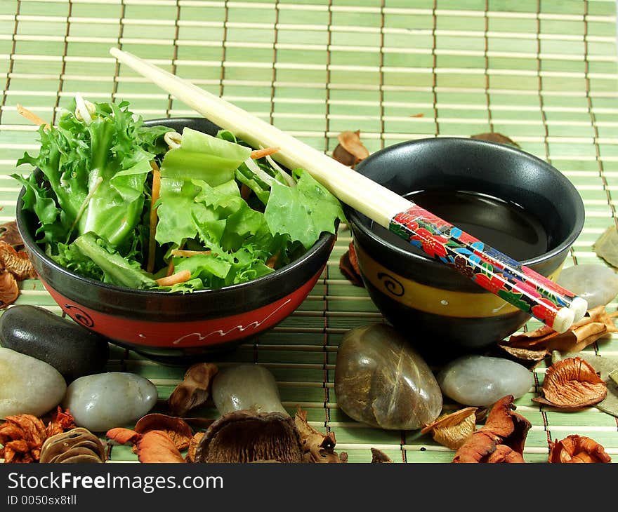 Chinese salad ready for eat in a asian restaurant