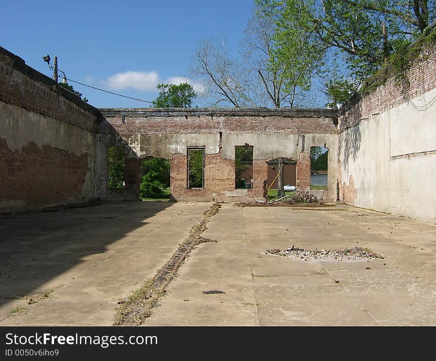 Ruins of an old building in a small Louisiana town.