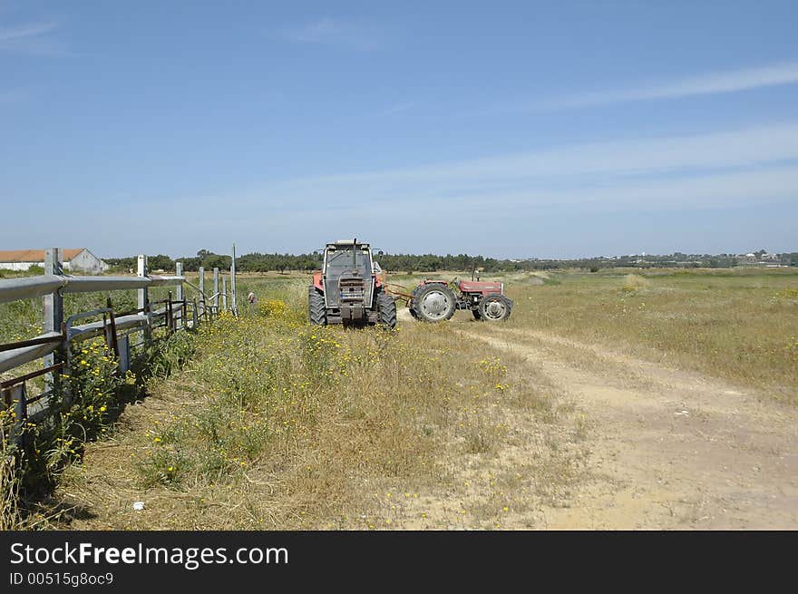 Tractors being checked for hard work in the farm. Portugal,E.U. Tractors being checked for hard work in the farm. Portugal,E.U.