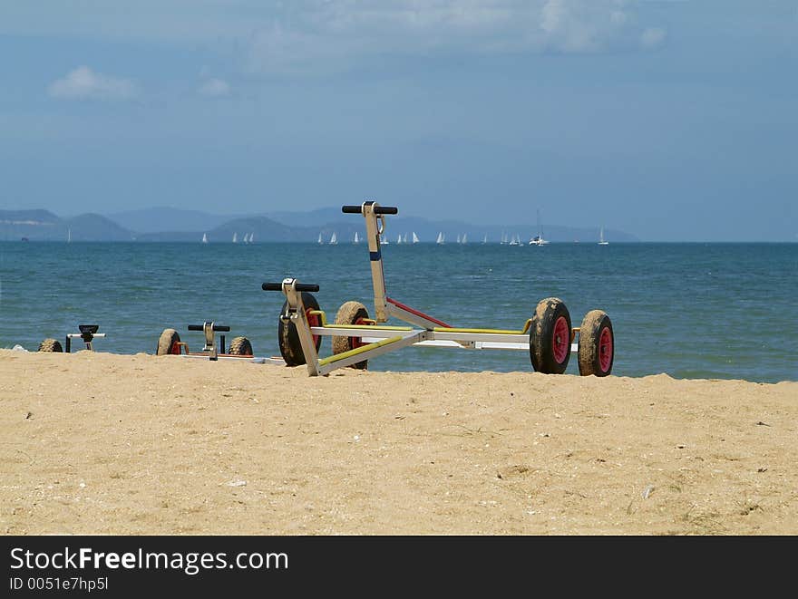 Boat trolleys on the beach