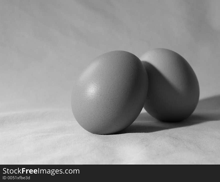 Black and white shot of two eggs. Black and white shot of two eggs.