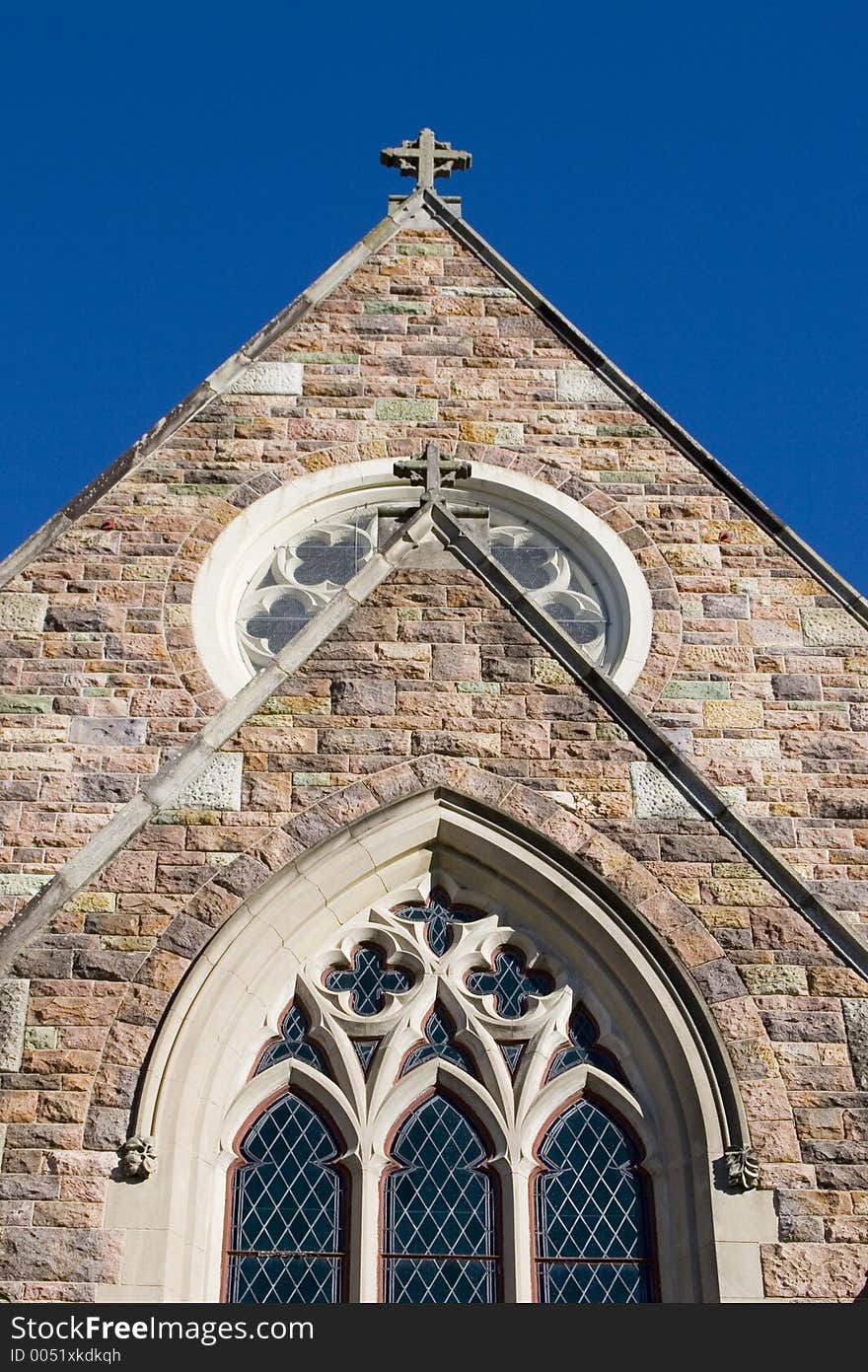 Church steeple up close