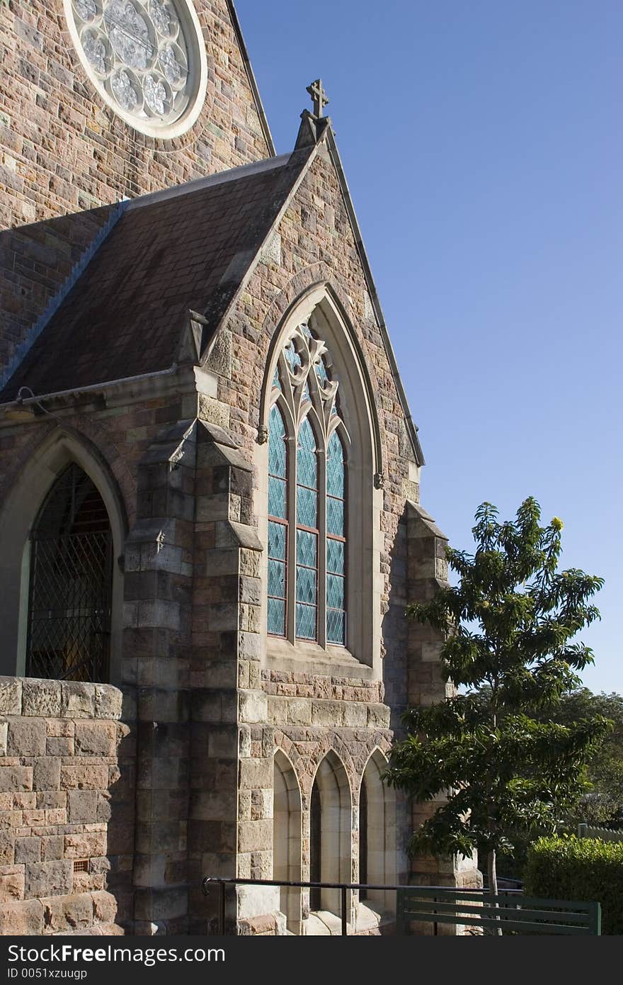 Church windows AGAINST BLUE SKY