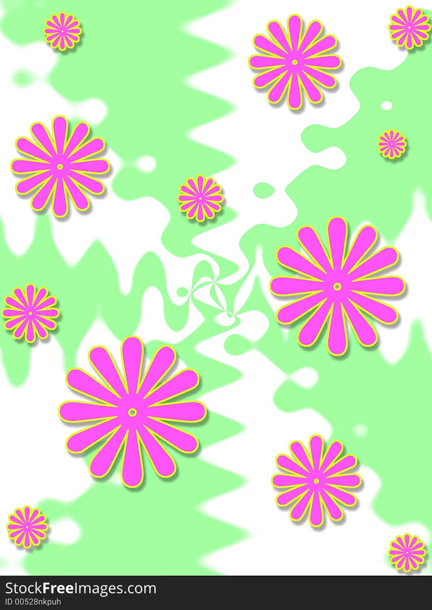 Pink flowers on leaves pattern